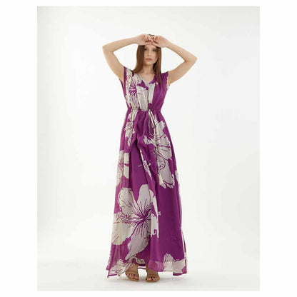 KoAi Purple and White Floral Kaftan (Set of 2)