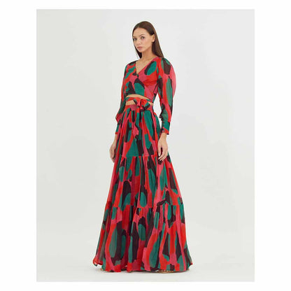 KoAi Red, Green and Black Abstract Layer Skirt