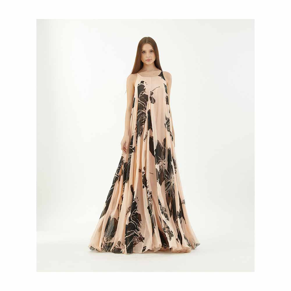 KoAi Pink and Black Floral Long Flare Dress (Set of 2)
