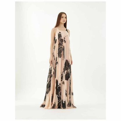 KoAi Pink and Black Floral Long Flare Dress (Set of 2)