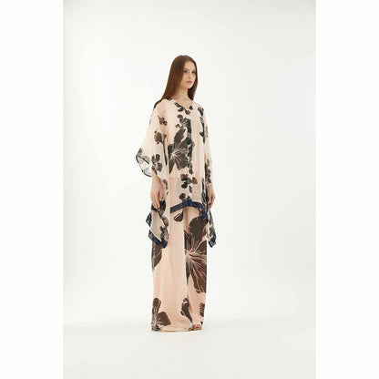 KoAi Pink and Black Floral Kaftan Top (Set of 2)