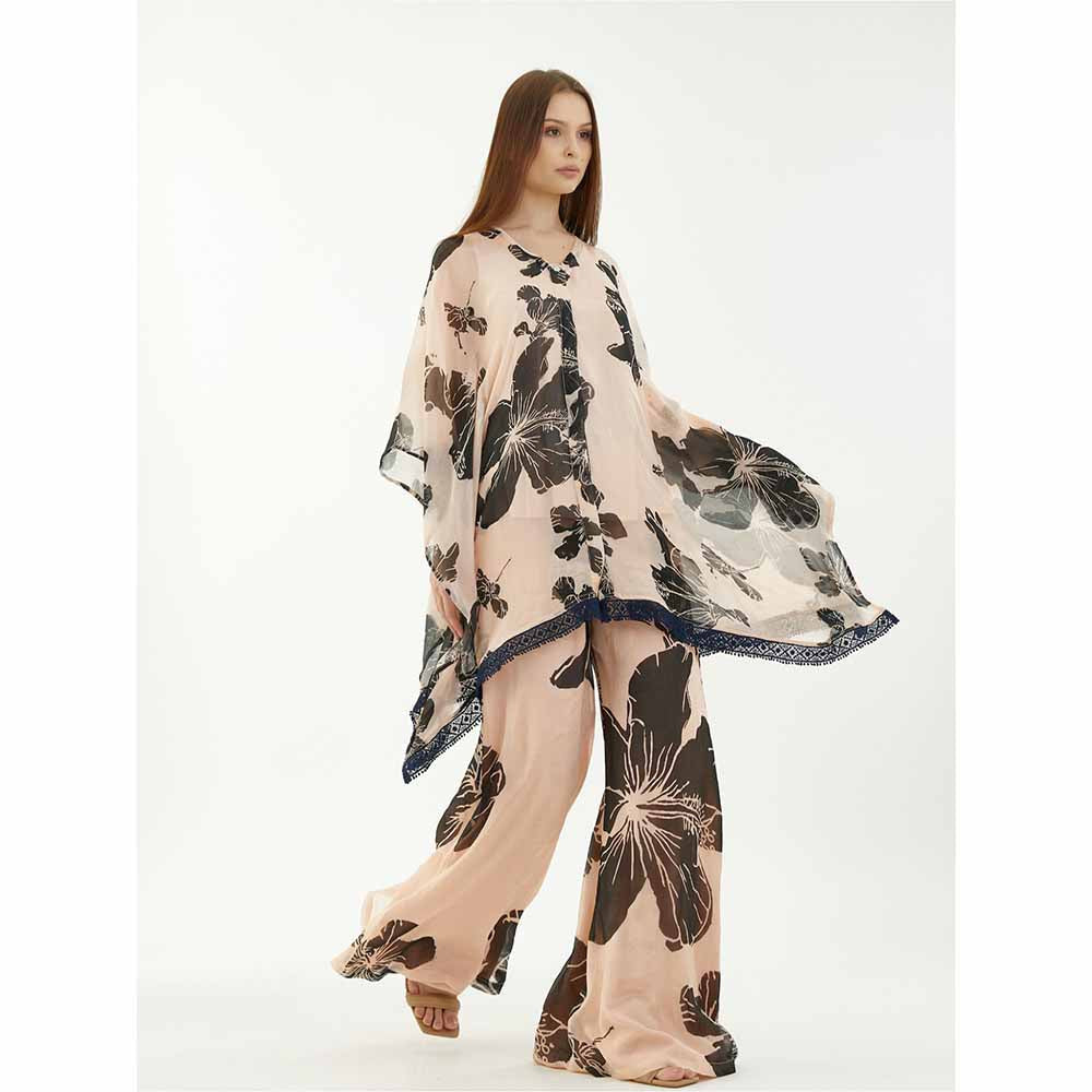 KoAi Pink and Black Floral Kaftan Top (Set of 2)