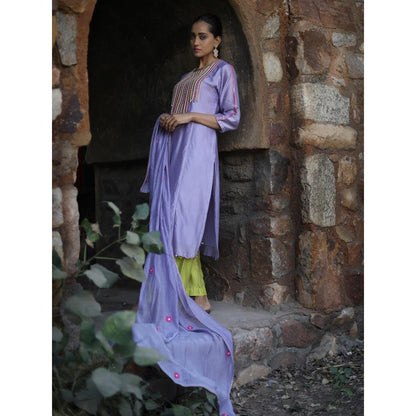Label Kinjal Modi Lavender Kurta with Palazzo and Lime Green Dupatta (Set of 3)