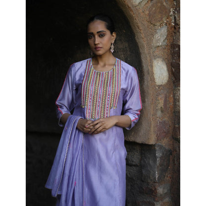 Label Kinjal Modi Chanderi Kurta with Pants and Dupatta-Lavender (Set of 3)
