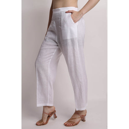 Linen Bloom Solid White Pant