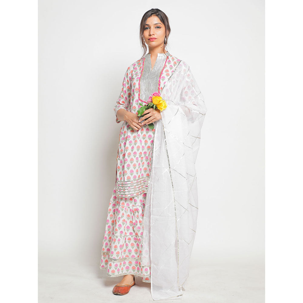 Maison Shefali Guldastan Shwet Sharara (Set of 3)
