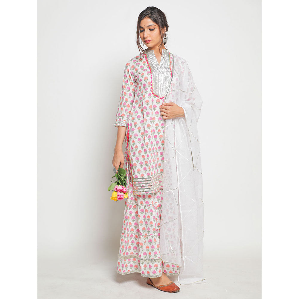 Maison Shefali Guldastan Shwet Sharara (Set of 3)