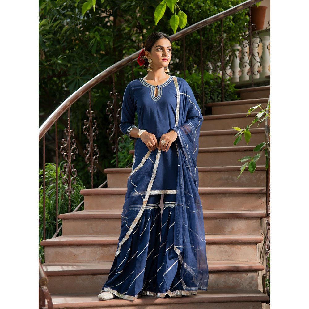 Maison Shefali Neela Kurti with Sharara and Dupatta (Set of 3)