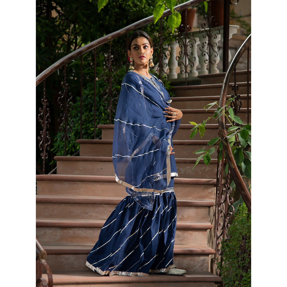 Maison Shefali Neela Kurti with Sharara and Dupatta (Set of 3)