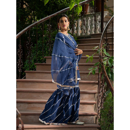 Maison Shefali Neela Kurti with Sharara and Dupatta (Set of 3)