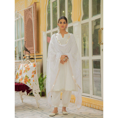 Maison Shefali Shwet Gota Work Kurta with Salwar and Dupatta (Set of 3)