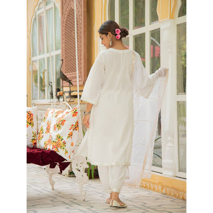 Maison Shefali Shwet Gota Work Kurta with Salwar and Dupatta (Set of 3)