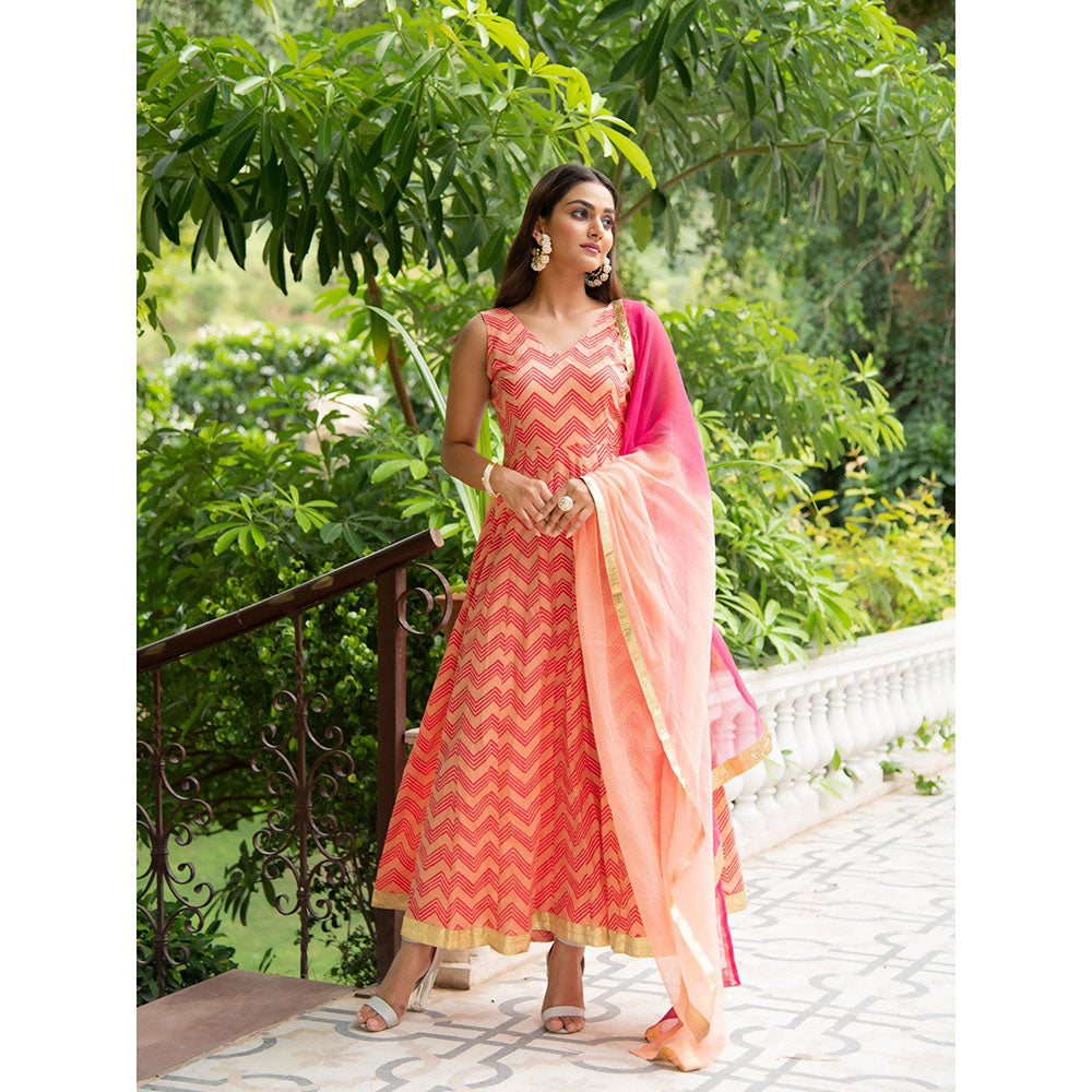 Maison Shefali Sindoori Kalidaar Anarkali Kurta with Dupatta (Set of 2)