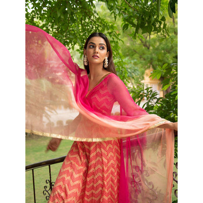 Maison Shefali Sindoori Kalidaar Anarkali Kurta with Dupatta (Set of 2)