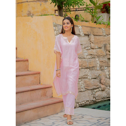 Maison Shefali Gulaab Chanderi Kaftan with Pants (Set of 2)