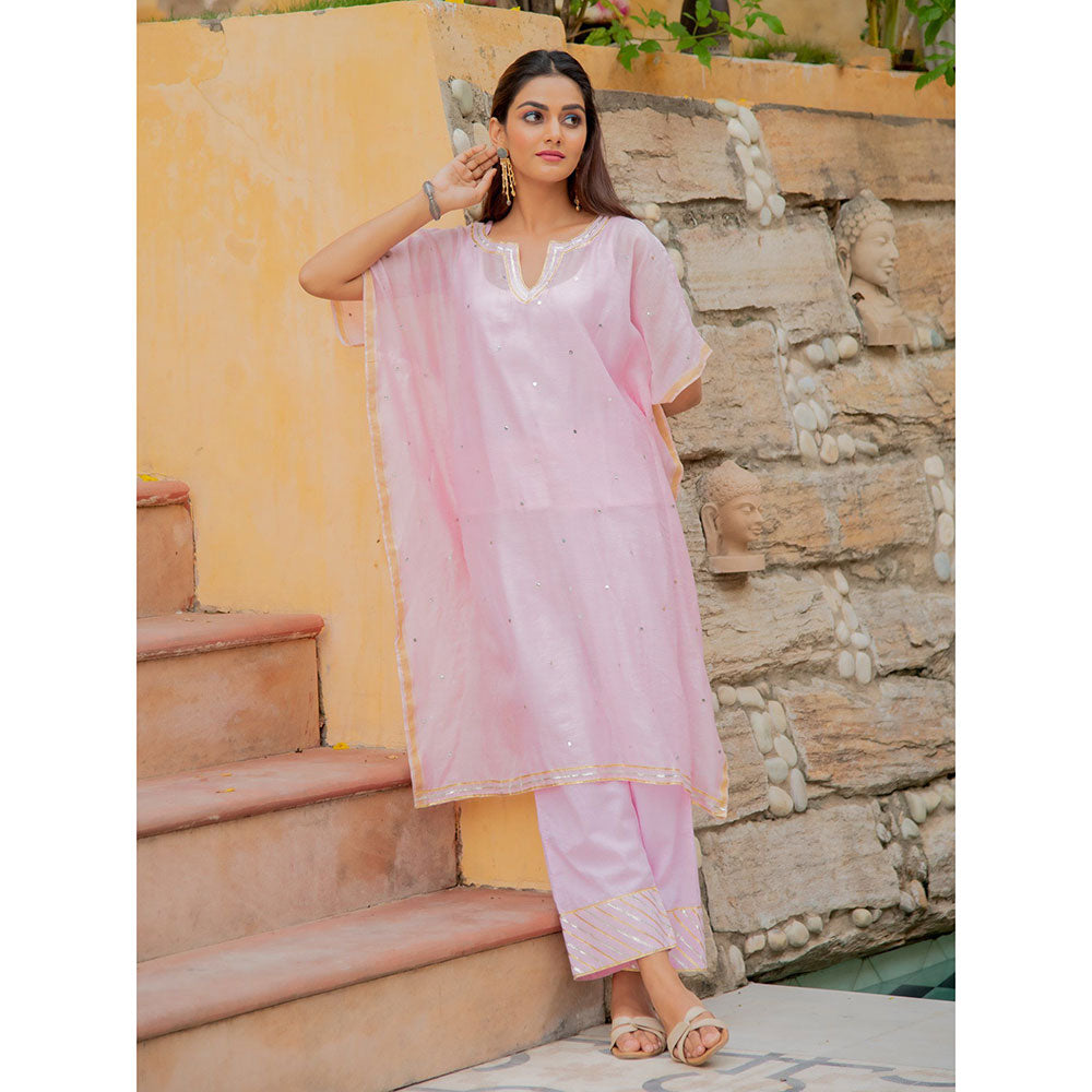 Maison Shefali Gulaab Chanderi Kaftan with Pants (Set of 2)