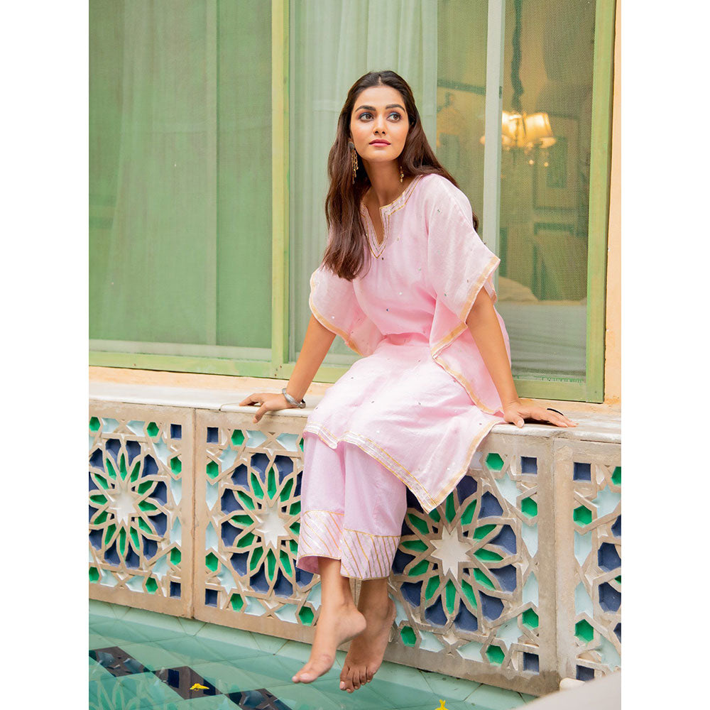 Maison Shefali Gulaab Chanderi Kaftan with Pants (Set of 2)