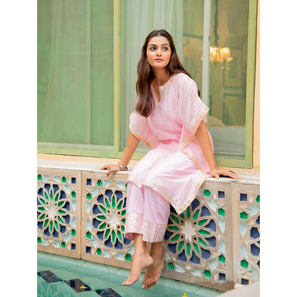 Maison Shefali Gulaab Chanderi Kaftan with Pants (Set of 2)
