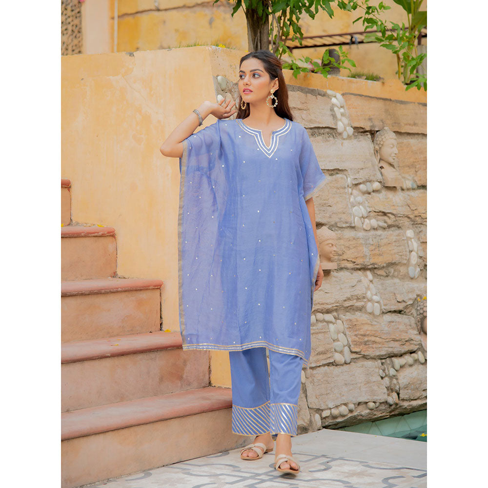 Maison Shefali Neel Chanderi Kaftan with Pants (Set of 2)