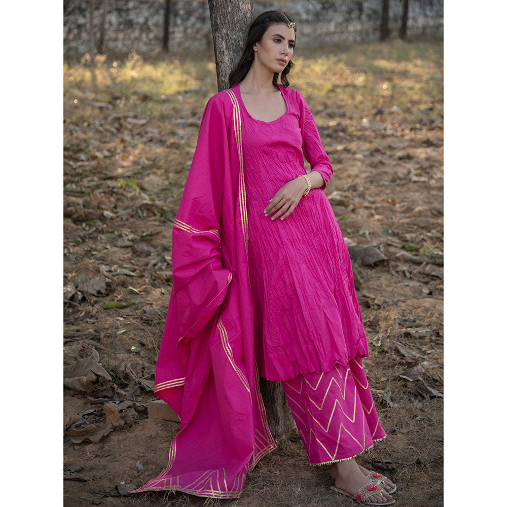 Maison Shefali Gulabo Gota Work Kurta with Farshi and Dupatta (Set of 3)