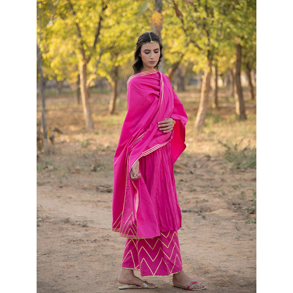 Maison Shefali Gulabo Gota Work Kurta with Farshi and Dupatta (Set of 3)