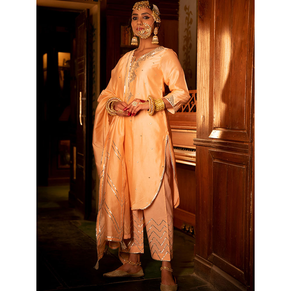 Maison Shefali Zara Gulaabi Chanderi Silk Kurta Pant (Set of 3)