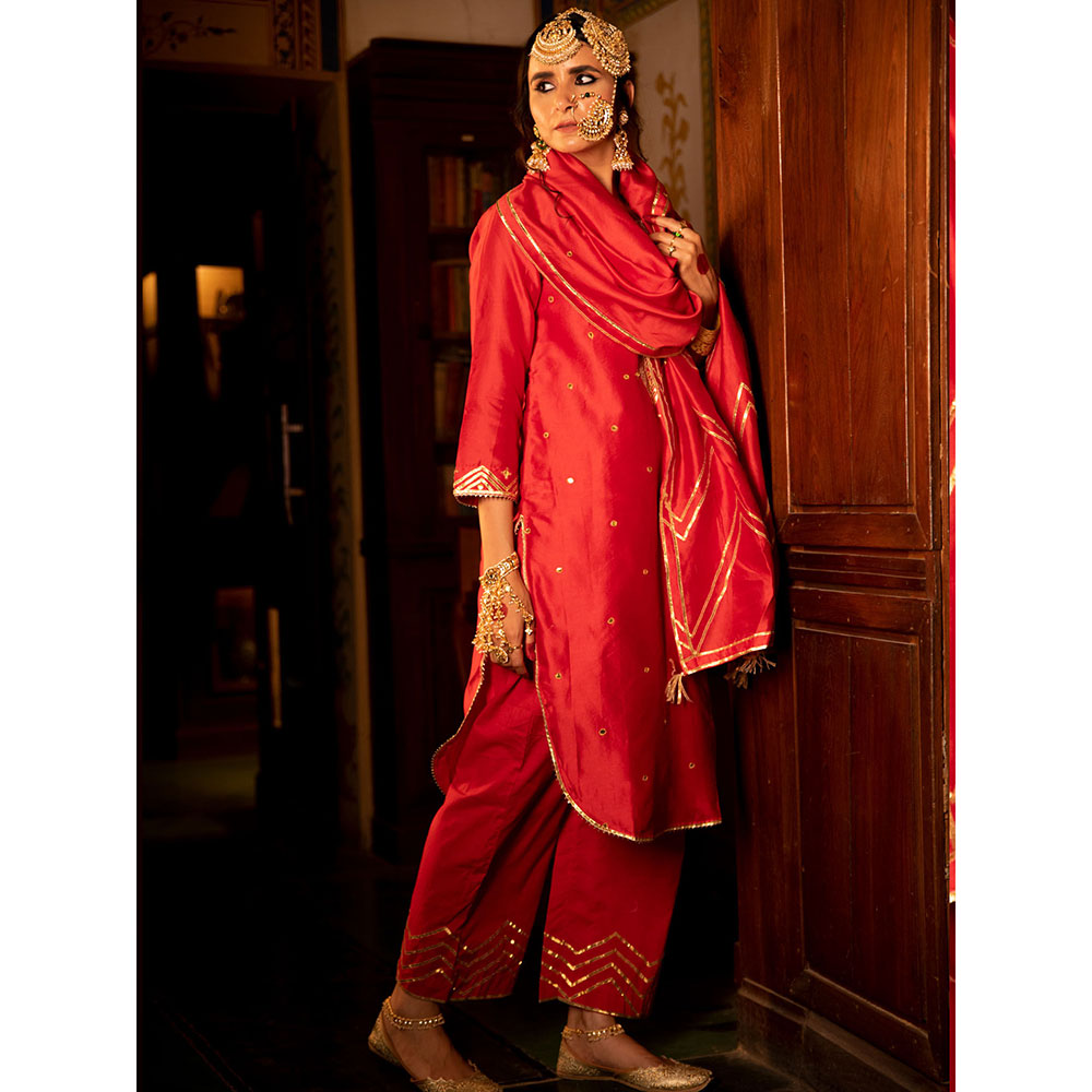 Maison Shefali Zara Gulaab Chanderi Silk Kurta Pant (Set of 3)