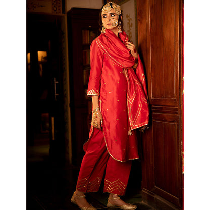 Maison Shefali Zara Gulaab Chanderi Silk Kurta Pant (Set of 3)