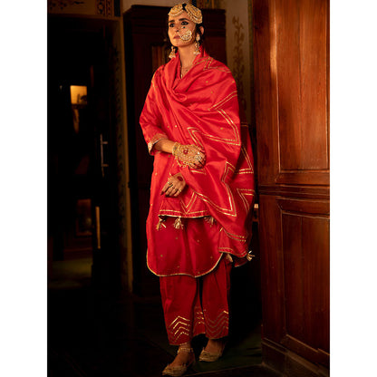 Maison Shefali Zara Gulaab Chanderi Silk Kurta Pant (Set of 3)