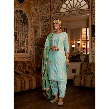 Maison Shefali Ulfat Firoza Chanderi Silk Kurta Salwar (Set of 3)