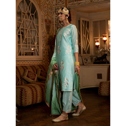 Maison Shefali Ulfat Firoza Chanderi Silk Kurta Salwar (Set of 3)