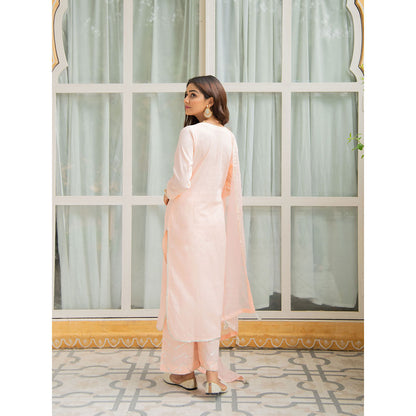 Maison Shefali Noor Amaltas Peach Gota Mirror Work Kurta (Set of 3)