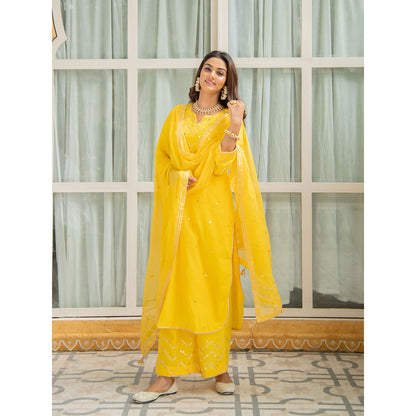Maison Shefali Noor Haldi Gota Mirror Work Kurta (Set of 3)