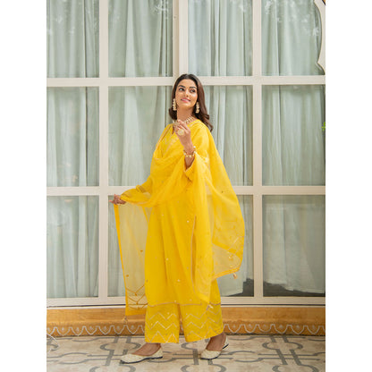 Maison Shefali Noor Haldi Gota Mirror Work Kurta (Set of 3)