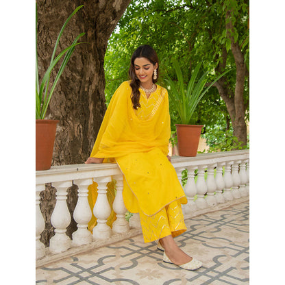 Maison Shefali Noor Haldi Gota Mirror Work Kurta (Set of 3)
