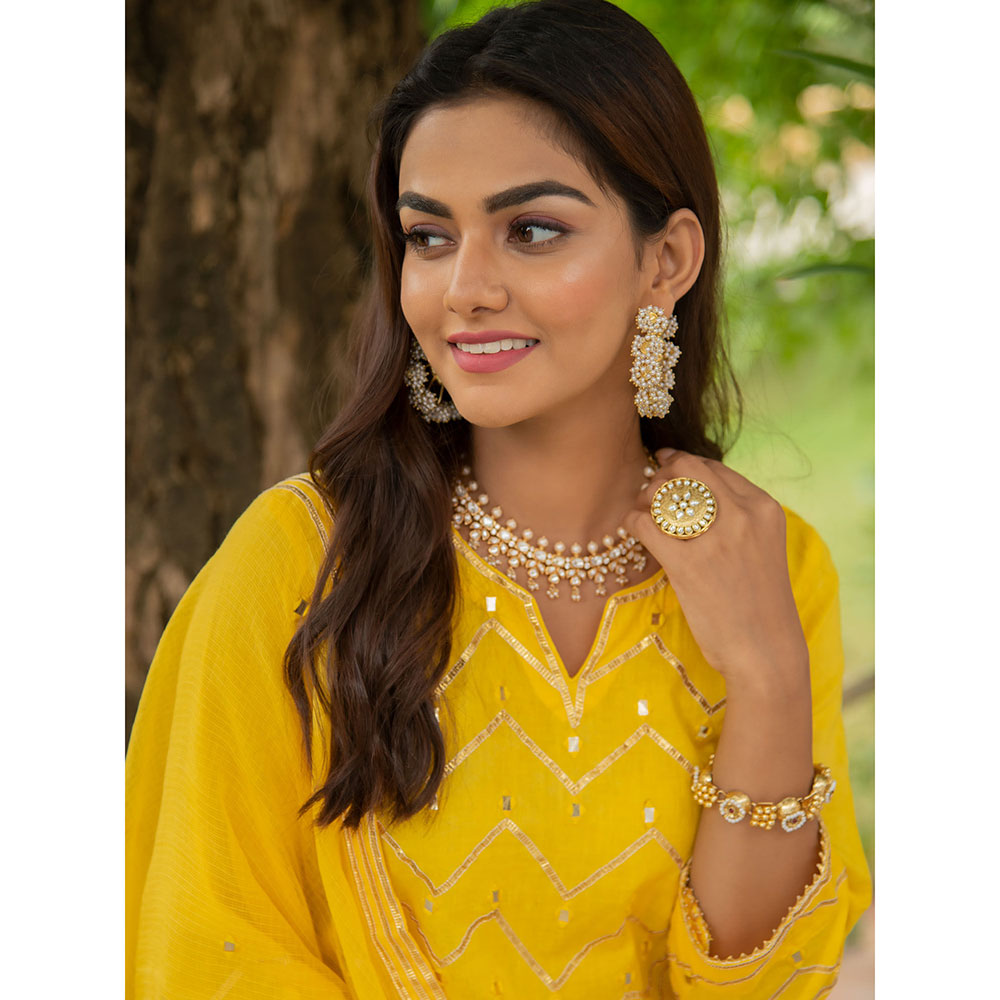 Maison Shefali Noor Haldi Gota Mirror Work Kurta (Set of 3)