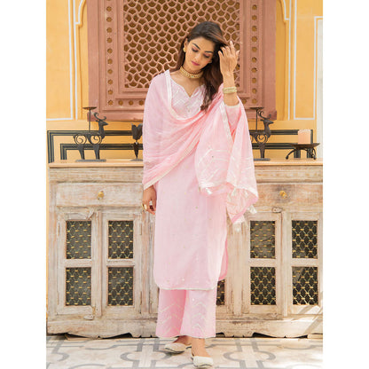 Maison Shefali Noor Gulabi Gota Work Kurta (Set of 3)