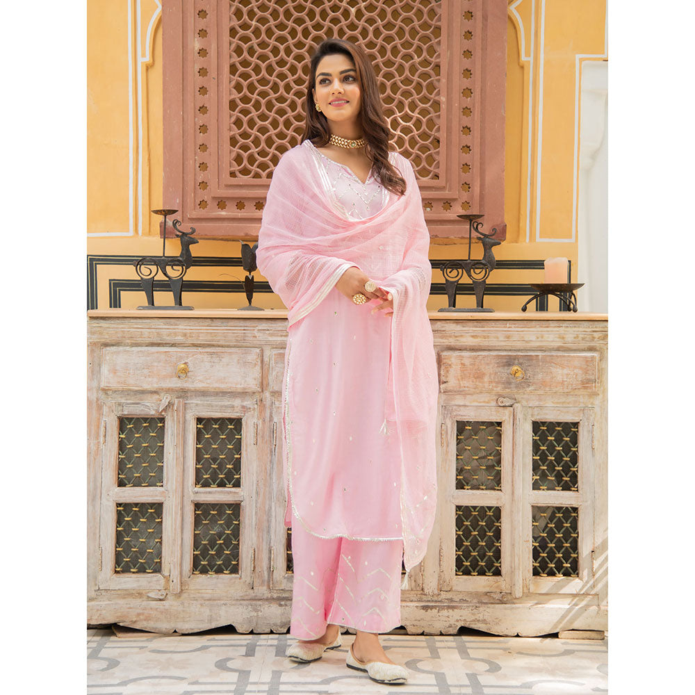 Maison Shefali Noor Gulabi Gota Work Kurta (Set of 3)