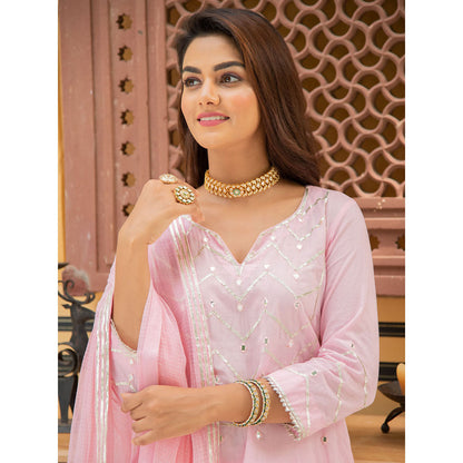 Maison Shefali Noor Gulabi Gota Work Kurta (Set of 3)