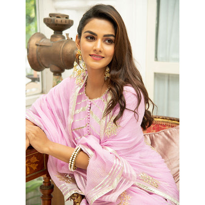 Maison Shefali Noor Gulabi Gota Work Kurta (Set of 3)