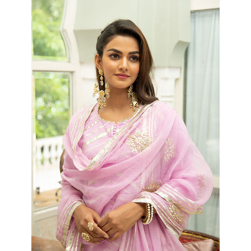 Maison Shefali Noor Gulabi Gota Work Kurta (Set of 3)