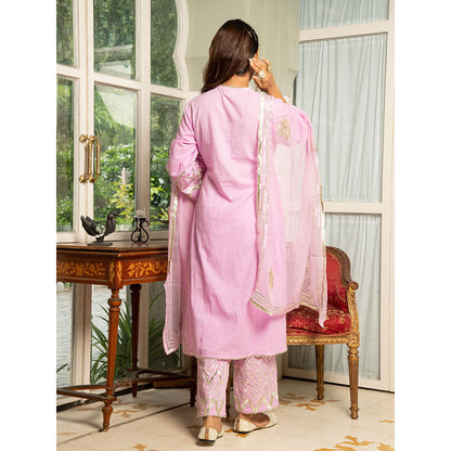 Maison Shefali Noor Gulabi Gota Work Kurta (Set of 3)