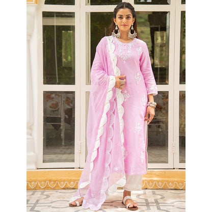 Maison Shefali Noor Gulaab Kasida Mirror and Thread Work Kurta (Set of 3)