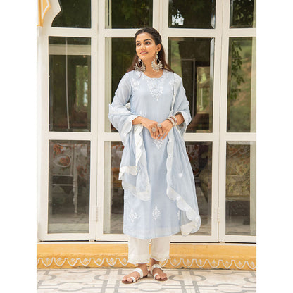 Maison Shefali Noor Baadli Kasida Mirror and Thread Work Kurta (Set of 3)