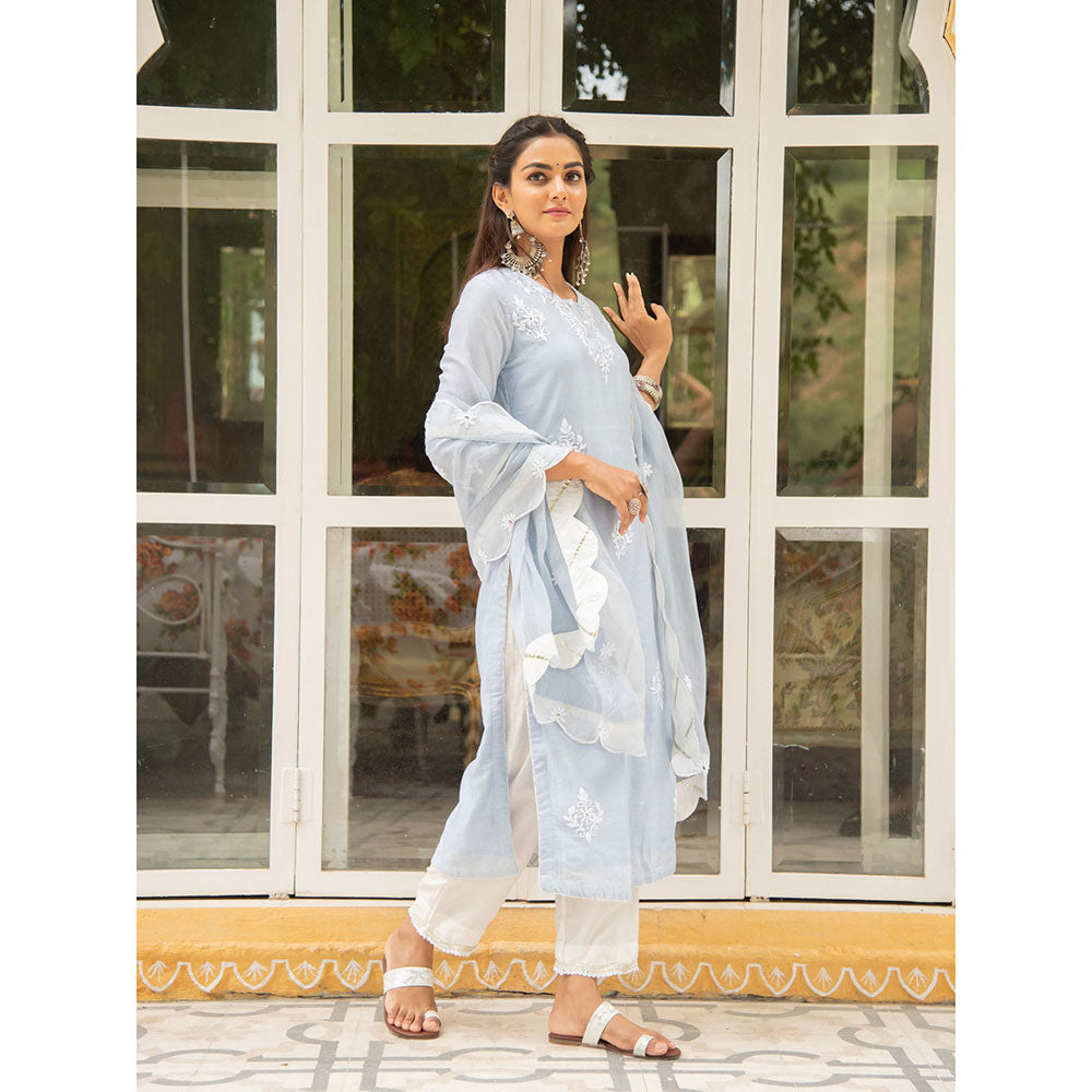 Maison Shefali Noor Baadli Kasida Mirror and Thread Work Kurta (Set of 3)