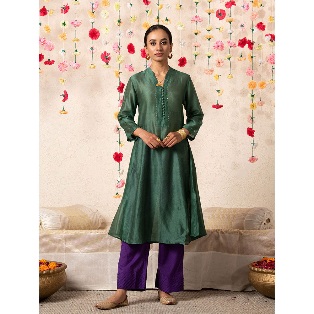 Maison Shefali Sitara Classic Kurta Emerald (Set of 2)
