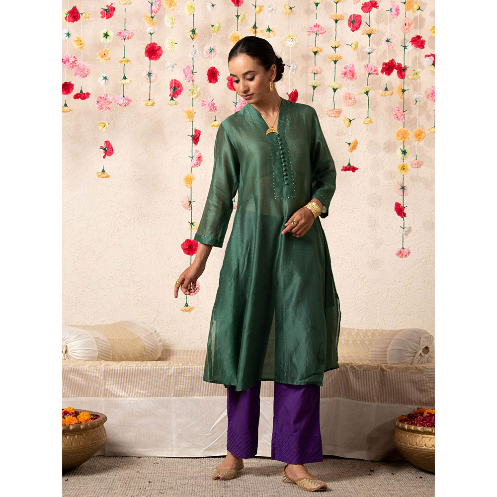 Maison Shefali Sitara Classic Kurta Emerald (Set of 2)