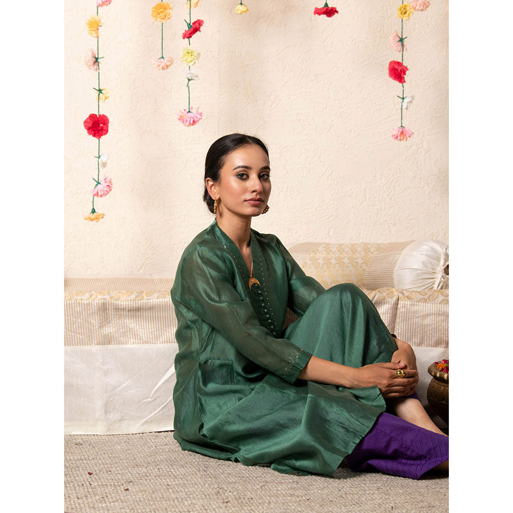 Maison Shefali Sitara Classic Kurta Emerald (Set of 2)