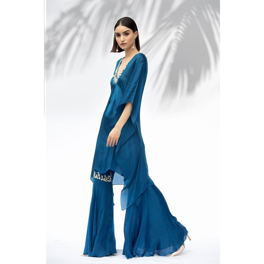 MANDIRA WIRK Saphire Blue Kaftan Tunic With Sharara (Set Of 2)