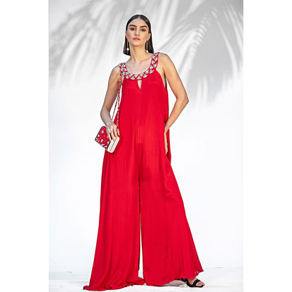 MANDIRA WIRK Ruby Red Flared Jumpsuit